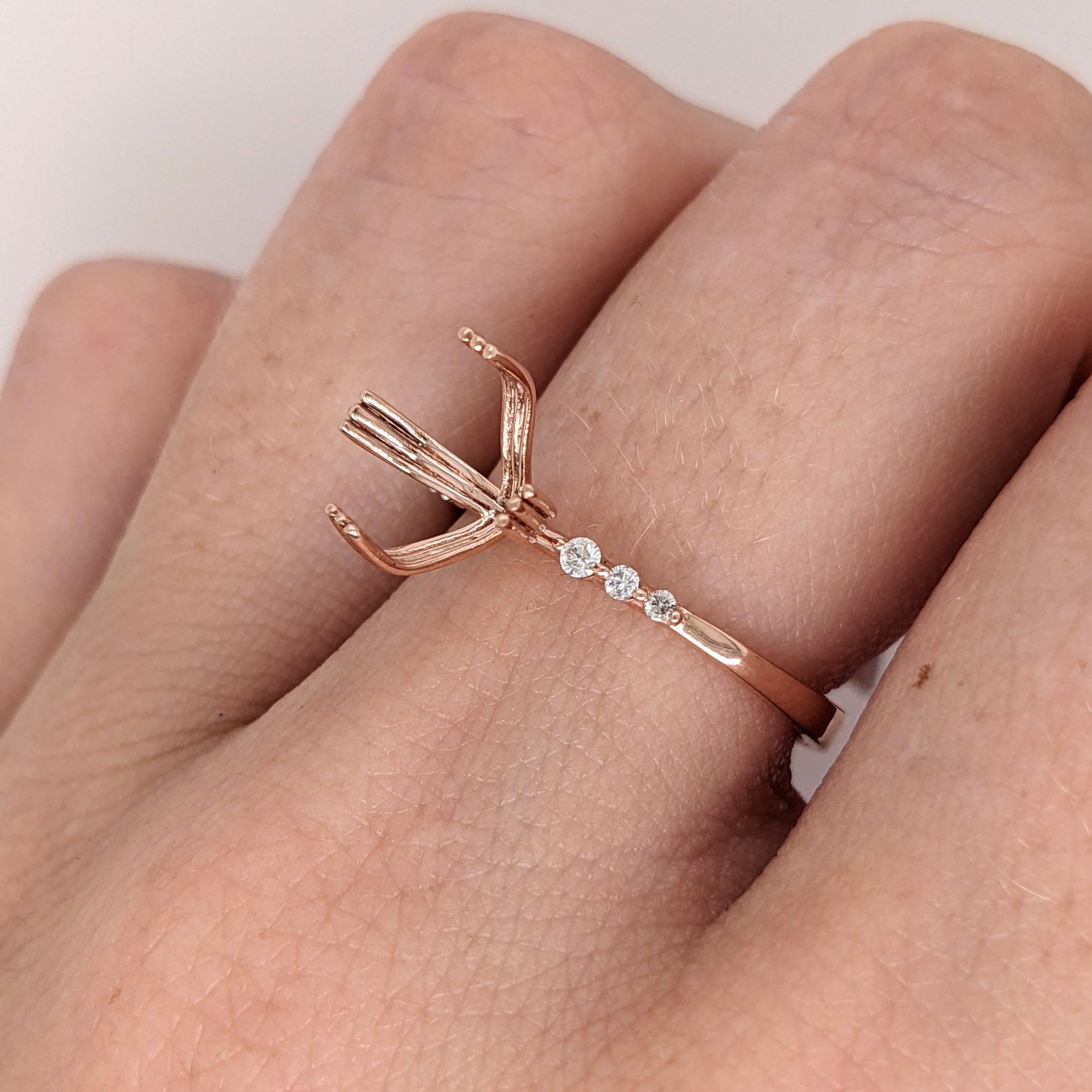 Compass Prong Minimalist Ring Semi Mount in Solid 14k Gold w Natural Diamond Accents | Emerald Cut | Custom Sizes | Customizable