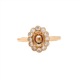 Oval Ring Semi Mount in Solid 14k White, Yellow or Rose Gold w Round Diamond Accents and Milgrain Details | Oval | Custom Sizes | Setting