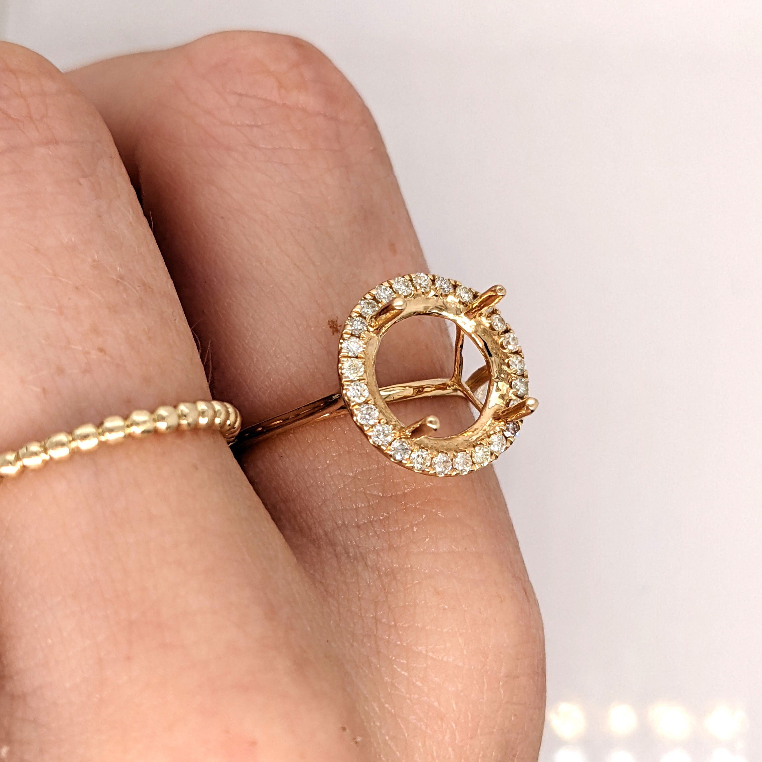 Ring Semi Mount in Solid 14k White, Yellow or Rose Gold w Round Diamond Accents | Round Prong Setting | Custom Sizes | Gemstone Setting