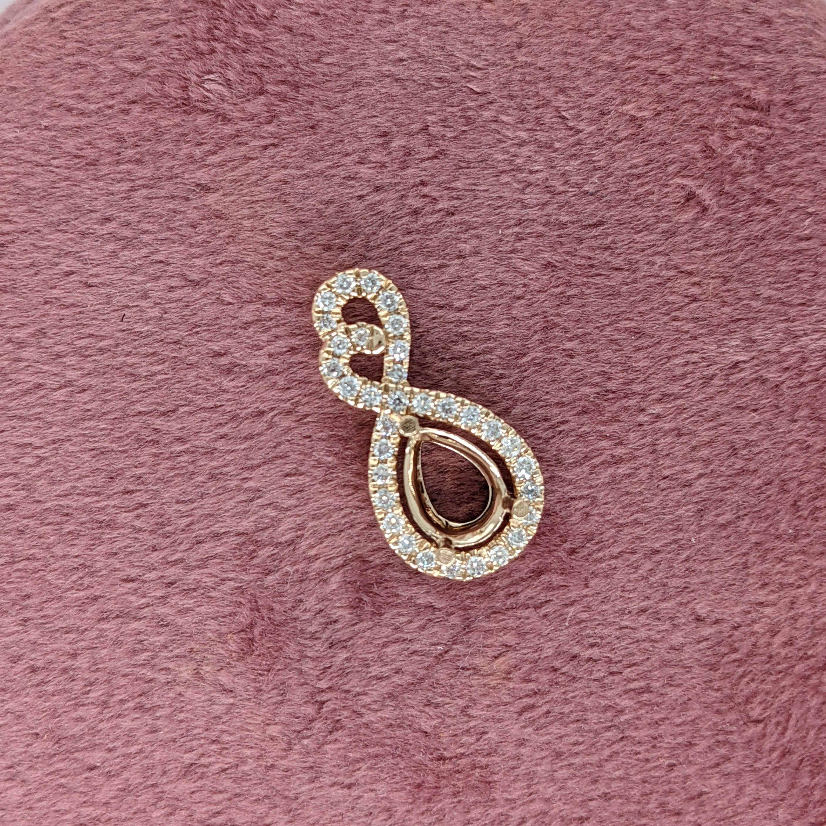 Infinity Loop Design Pendant Semi-Mount in Solid 14k Gold | Pear Shape  Prong Setting | All Natural Diamond Accents | Dainty | Customizable