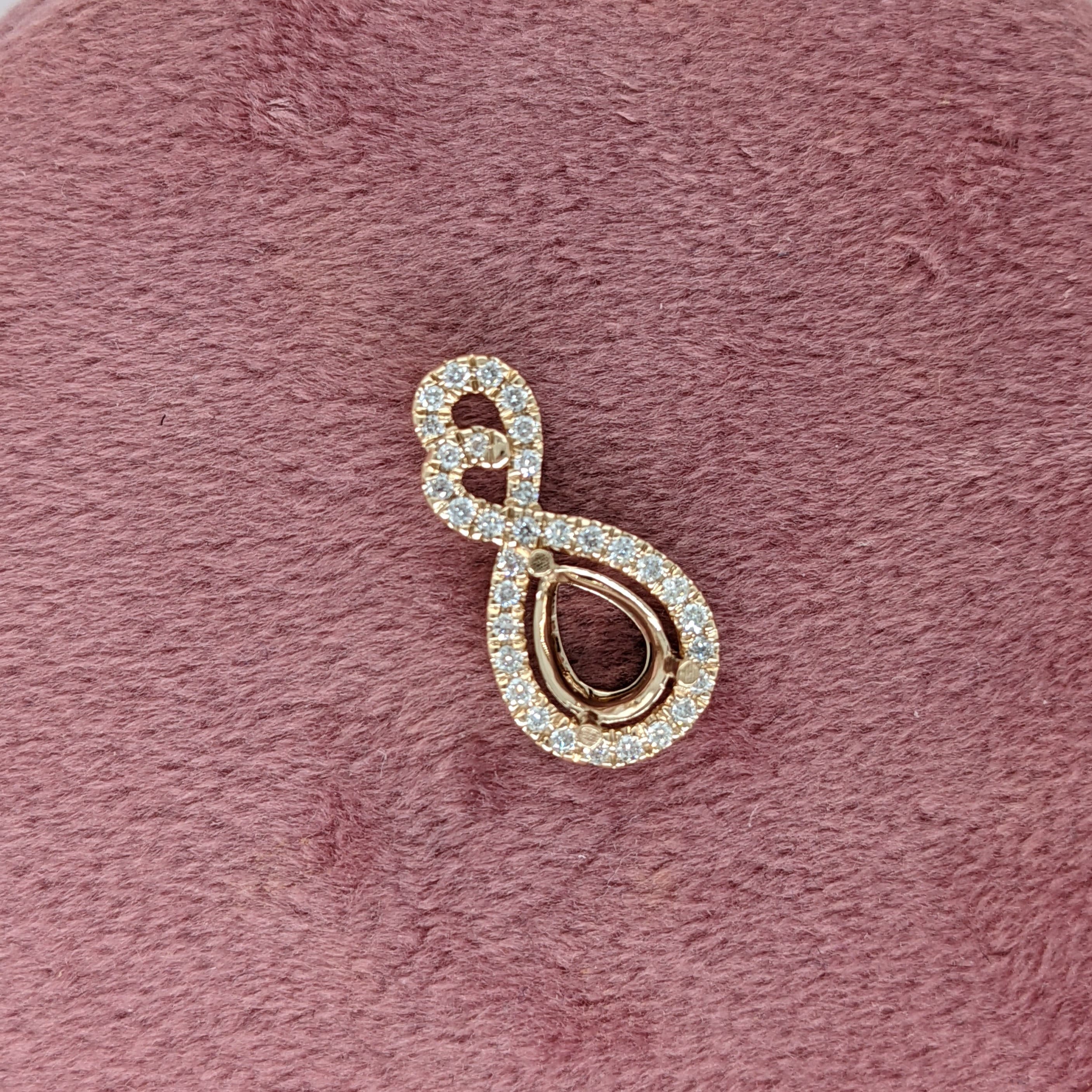 Infinity Loop Design Pendant Semi-Mount in Solid 14k Gold | Pear Shape Prong Setting | All Natural Diamond Accents | Dainty | Customizable