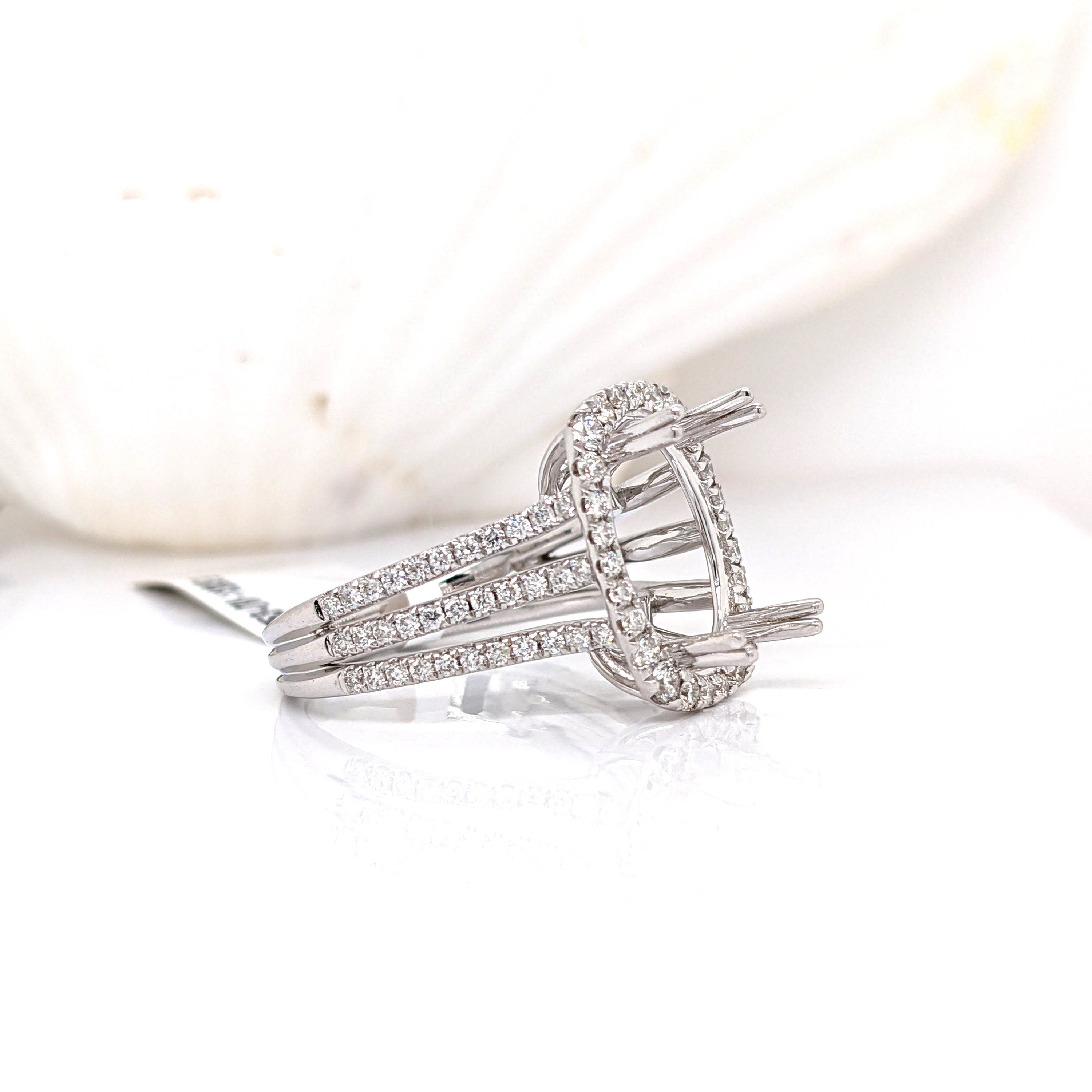 Split Shank Ring Semi Mount in Solid 14k White, Yellow or Rose Gold w Natural Diamond Halo | Oval Prong Setting | Custom Sizes | Engagement