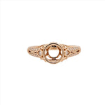 Detailed Vintage Style Ring Semi Mount in Solid 14k White, Yellow or Rose Gold w Round Diamond Accents | Round Bezel Setting | Custom Sizes