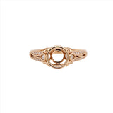 Detailed Vintage Style Ring Semi Mount in Solid 14k White, Yellow or Rose Gold w Round Diamond Accents | Round Bezel Setting | Custom Sizes