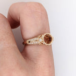 Detailed Vintage Style Ring Semi Mount in Solid 14k White, Yellow or Rose Gold w Round Diamond Accents | Round Bezel Setting | Custom Sizes