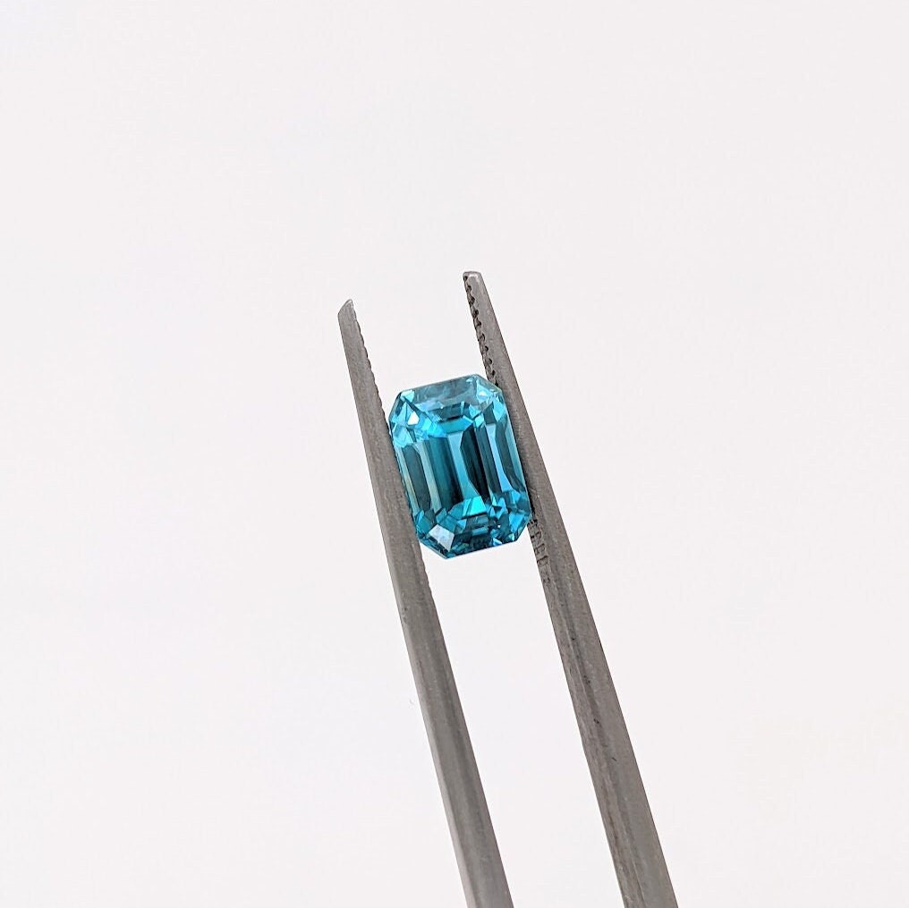 Natural Blue Zircon Loose Gemstone | Deep Emerald Cut 8x6mm | Cambodian | December Birthstone | Blue Center Stone for Jewelry Setting | Heat
