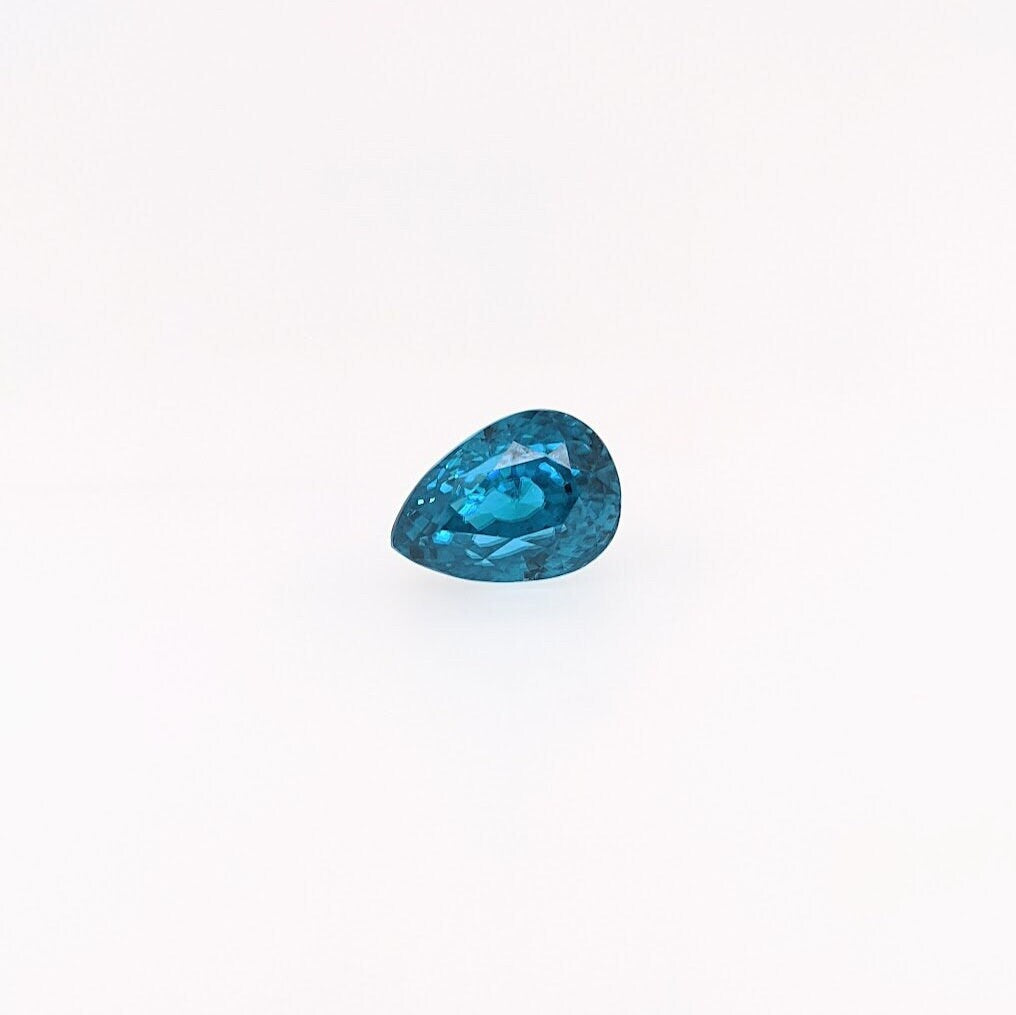 Natural Blue Zircon Loose Gemstone | Deep Pear Shape 10x8mm | Cambodian | December Birthstone | Blue Center Stone for Jewelry Setting | Heat