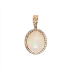 Ethiopian Opal Pendant w Pave Clasp Bail in 14K Gold | Natural Diamond Accents | Oval 16x13mm | Play of Fire | Cabochon Cut | Chain Option