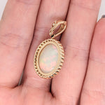 Ethiopian Opal Pendant w Pave Clasp Bail in 14K Gold | Natural Diamond Accents | Oval 16x13mm | Play of Fire | Cabochon Cut | Chain Option