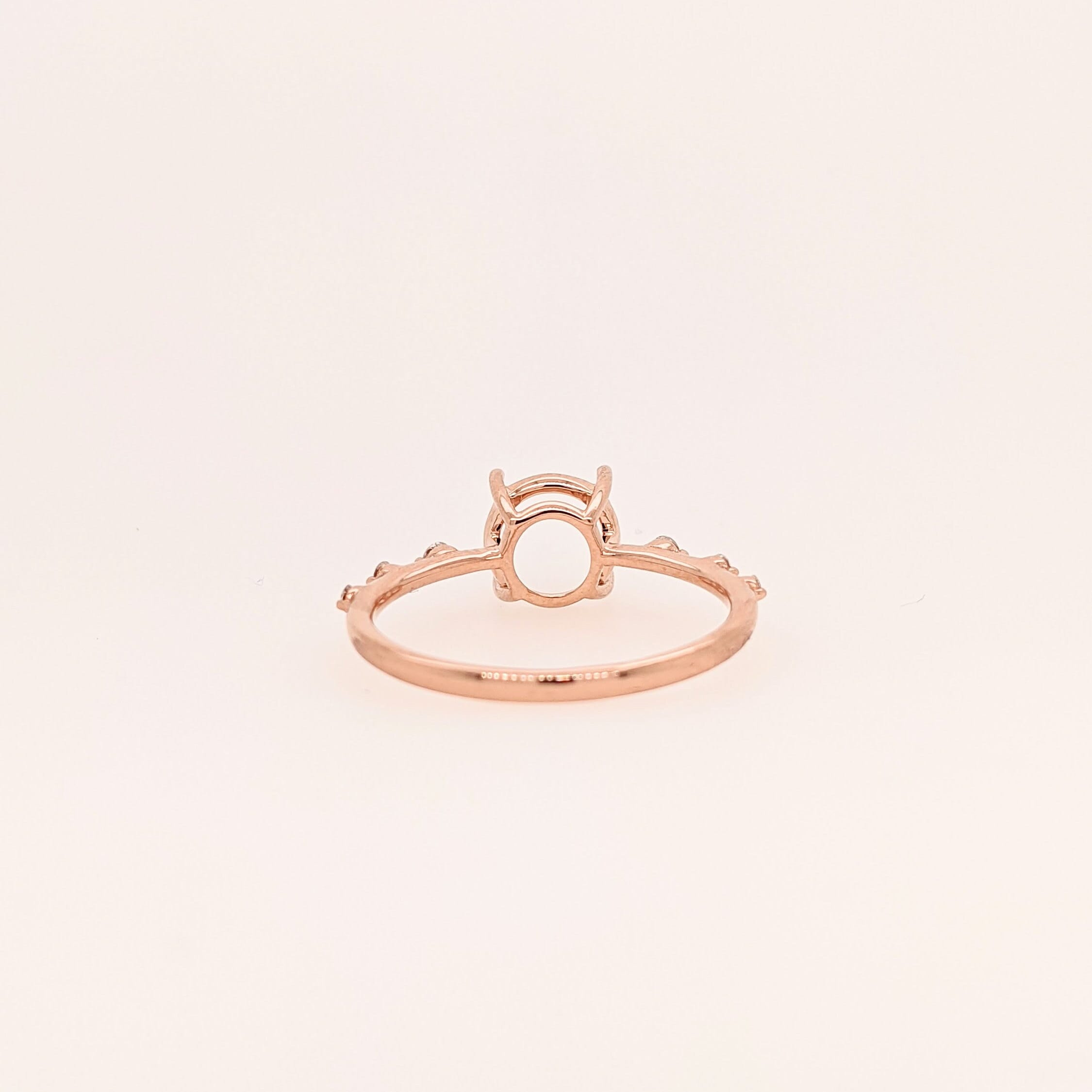 Minimalist Ring Semi Mount in Solid 14k Gold w Natural Diamond Accents | Round Cut | Custom Sizes | Customizable