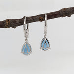 Teardrop London Blue Topaz in 14K Solid Gold w Natural Diamond Accents | Pear Shape 10x7mm | Secure Latch Back | Dangle Earrings | Blue Gems