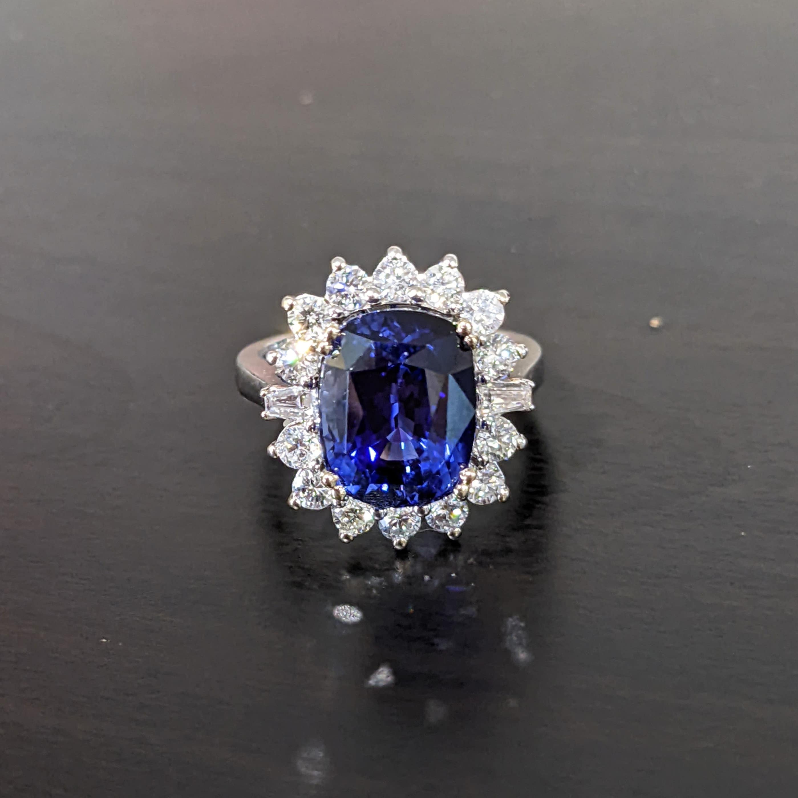 Stunning Ceylon Sapphire Ring w a Natural Diamond Halo in Solid 18k White Gold | Cushion 12x10mm | 9 carat Sapphire | Engagement Ring