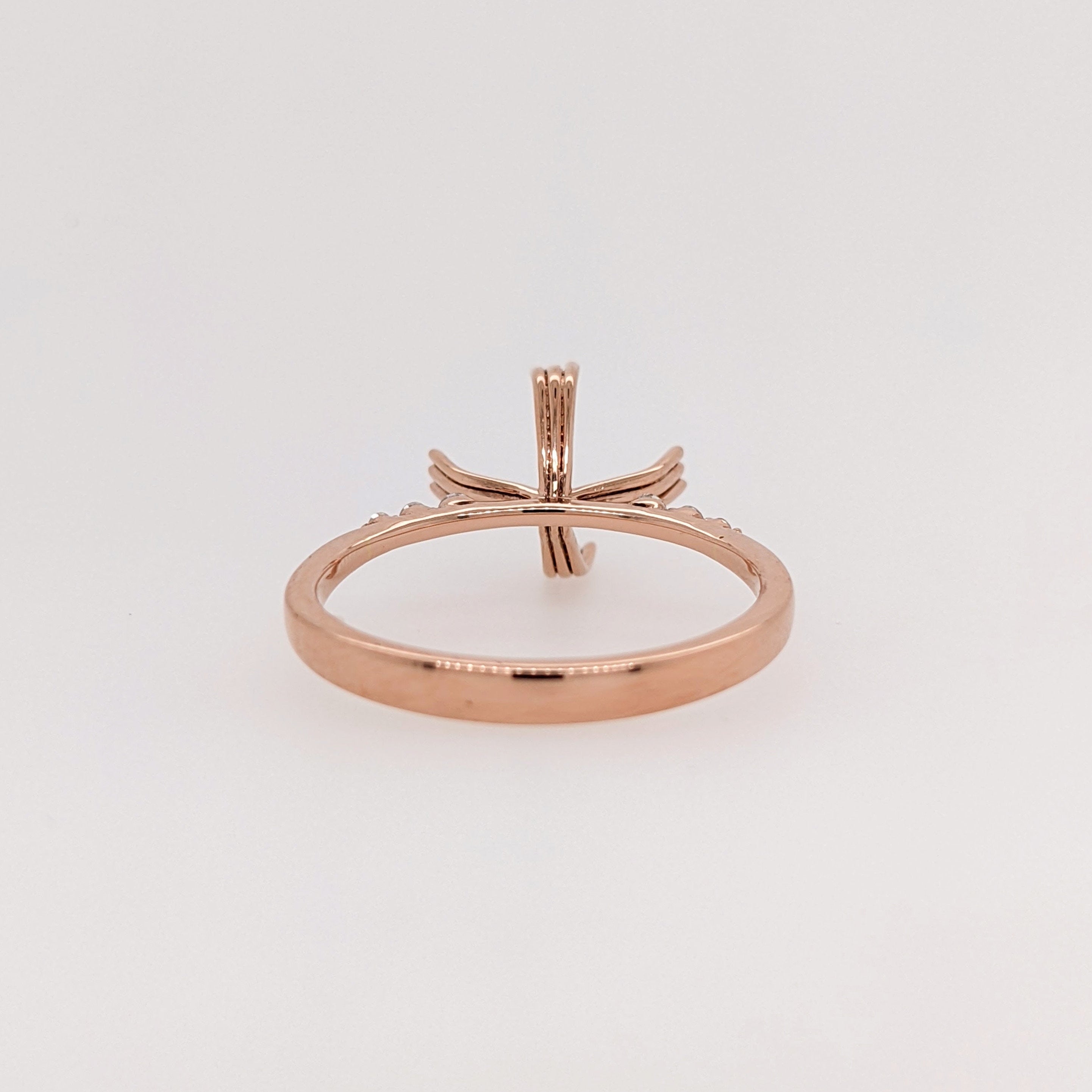 Compass Prong Minimalist Ring Semi Mount in Solid 14k Gold w Natural Diamond Accents | Emerald Cut | Custom Sizes | Customizable