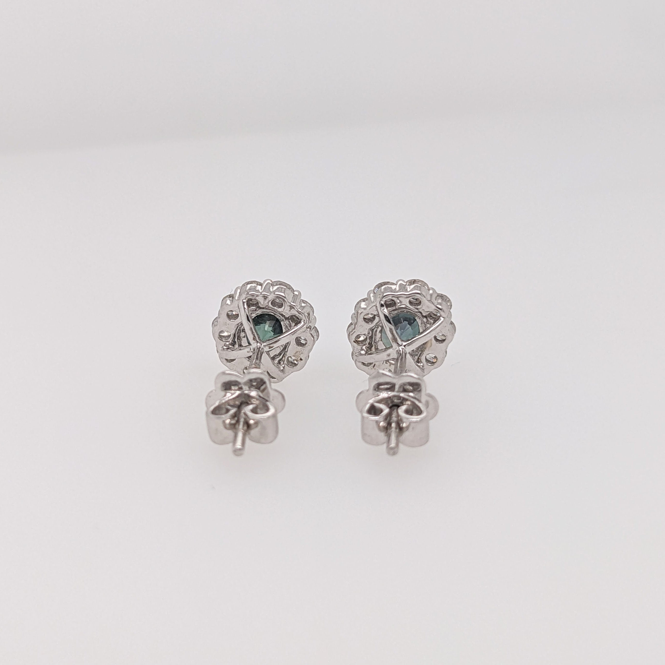 Alexandrite Studs in Solid 14K White Gold with a Natural Diamond Halo | Oval 5x4mm | Natural Color Change Gemstone | June Birthstone