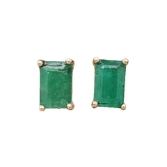 Emerald Earring Studs in 14k White, Yellow or Rose Gold | Emerald Cut 6x4mm | May Birthstone | Green Studs | Ready to Ship!