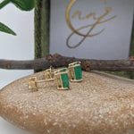 Emerald Earring Studs in 14k White, Yellow or Rose Gold | Emerald Cut 6x4mm | May Birthstone | Green Studs | Ready to Ship!