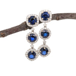 Dangly Blue Sapphire Earrings in 14K Gold w Natural Diamond Accents | Drop Earrings | Round 6mm | Blue Gems | September Birthstone
