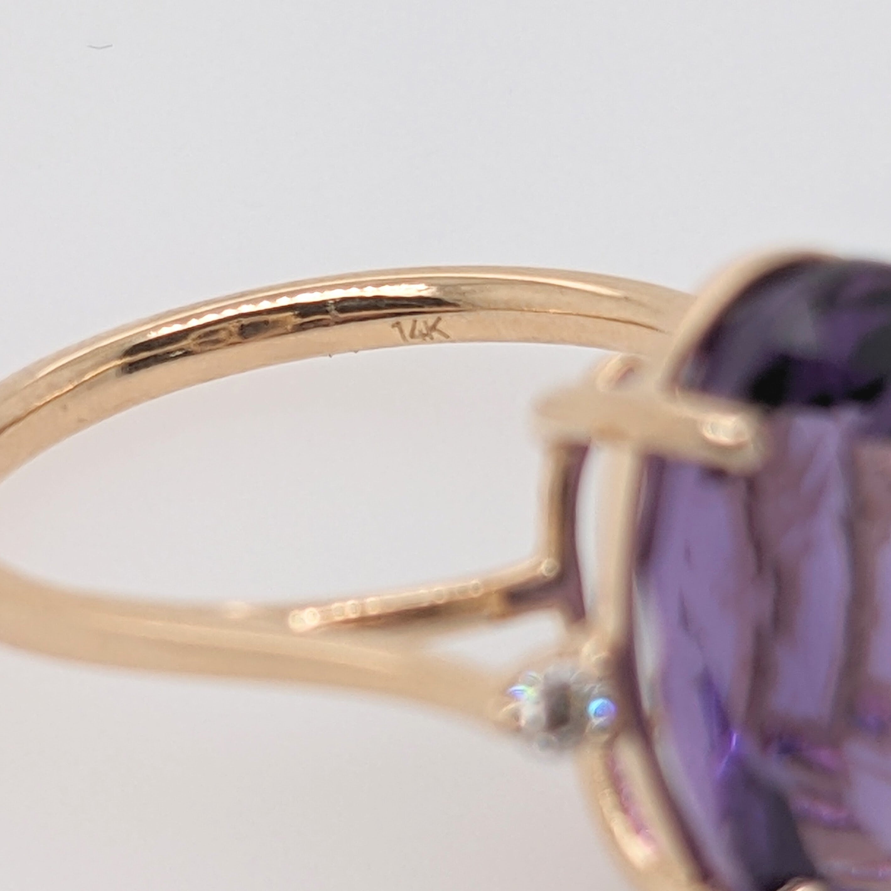 Deep Purple Amethyst in Solid 14k Yellow Gold w Natural Diamond Accents | Oval Cut 14x10 | Prong Set | February Birthday | Statement Ring