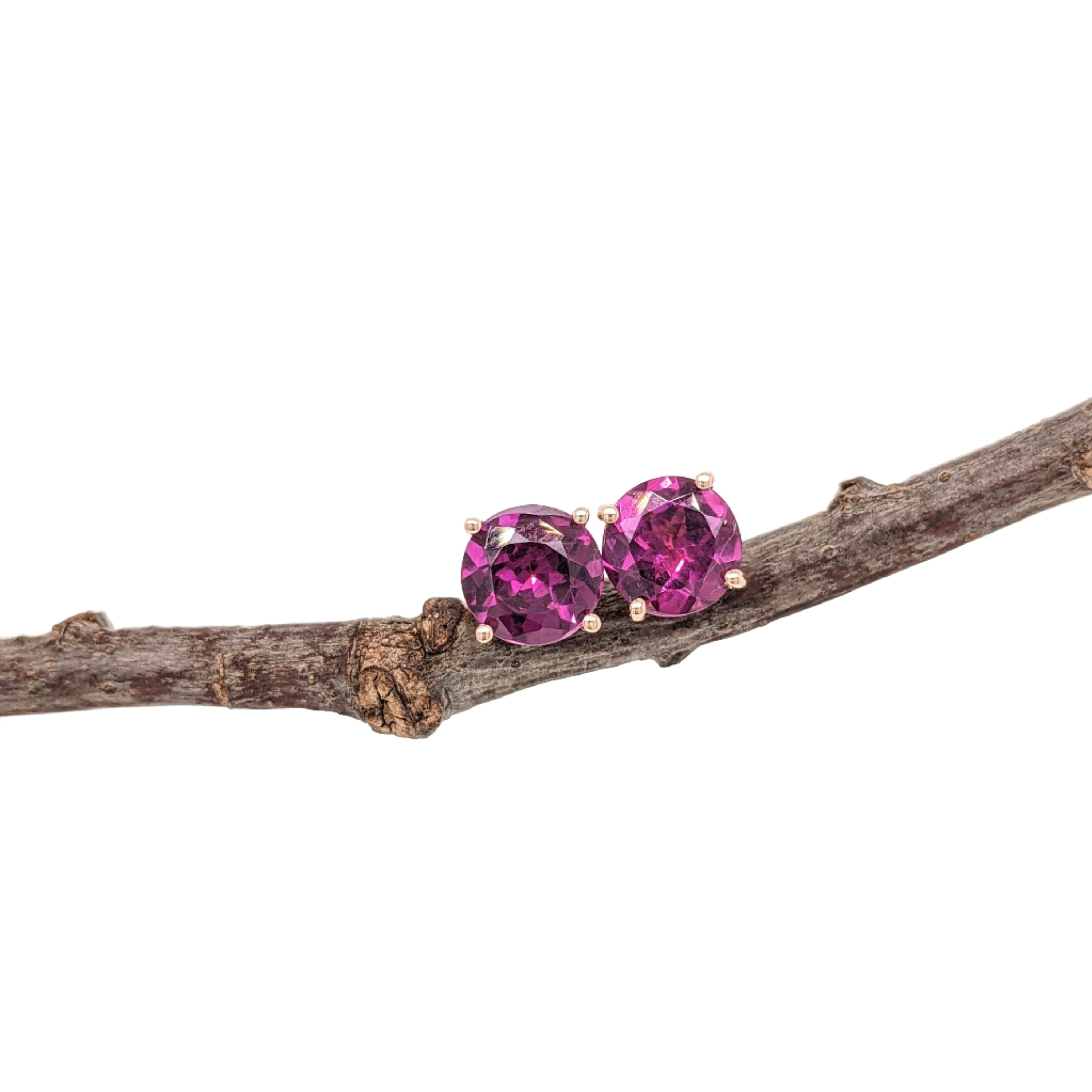 Purple Garnet Studs in Solid 14K Yellow, White or Rose Gold || Round 7mm | Solitaire Findings | Gemstone Earrings |