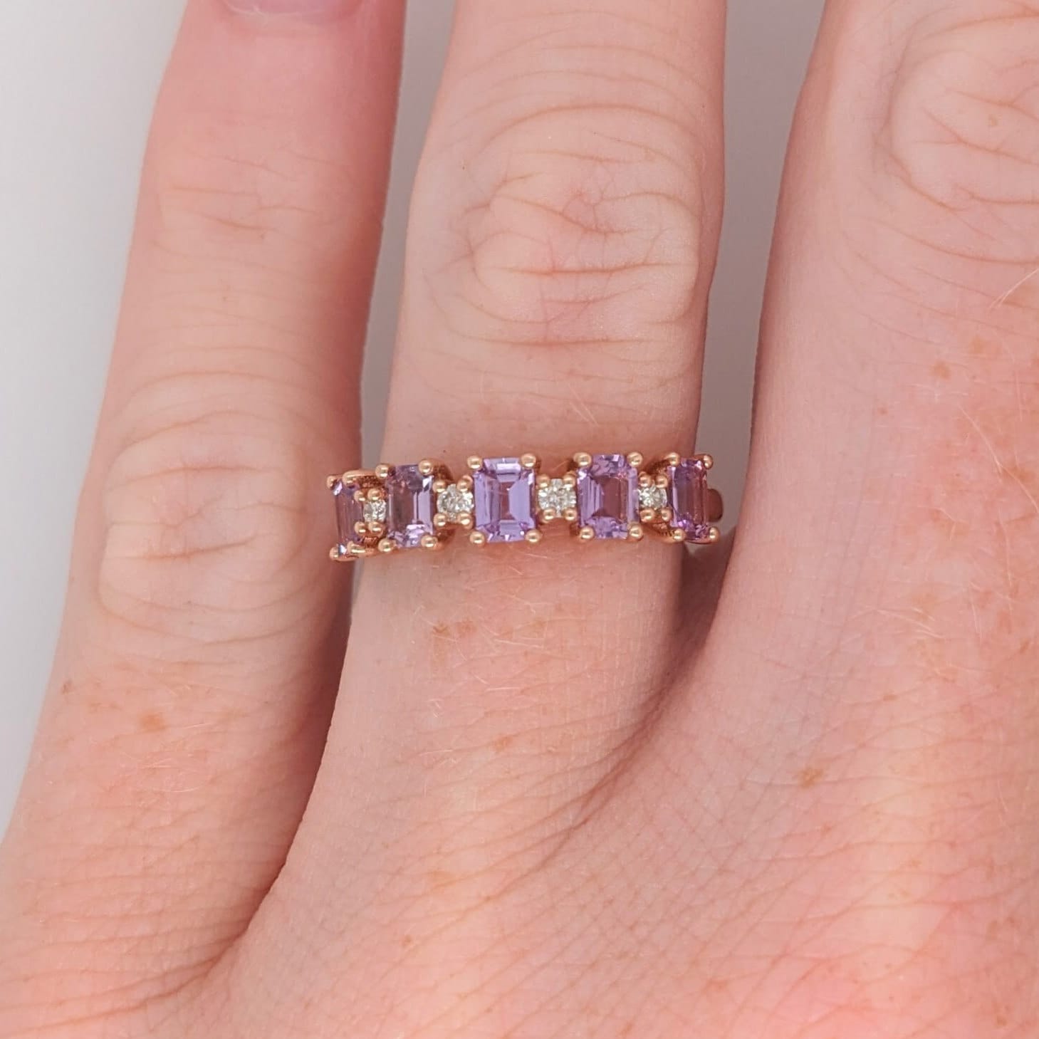 Natural Purple Sapphires Ring w Diamond Accents in Solid 14k Rose Gold | September Birthstone | Pink Gemstone | Statement Ring