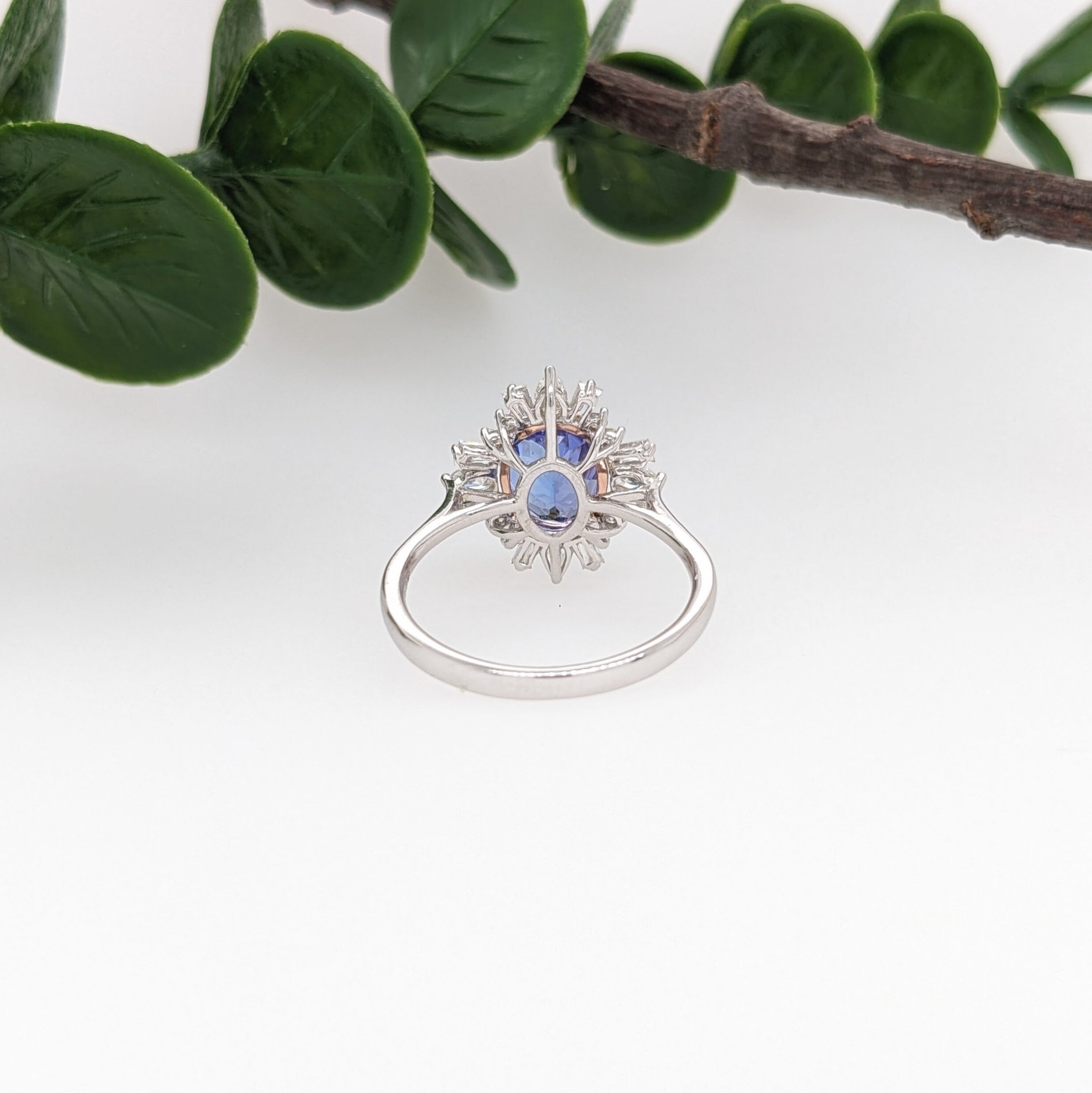 Gorgeous Tanzanite Sunburst Ring in 14K Solid White and Rose Gold w Natural Diamond Accents | Oval 9x7mm | December Birthstone Ring