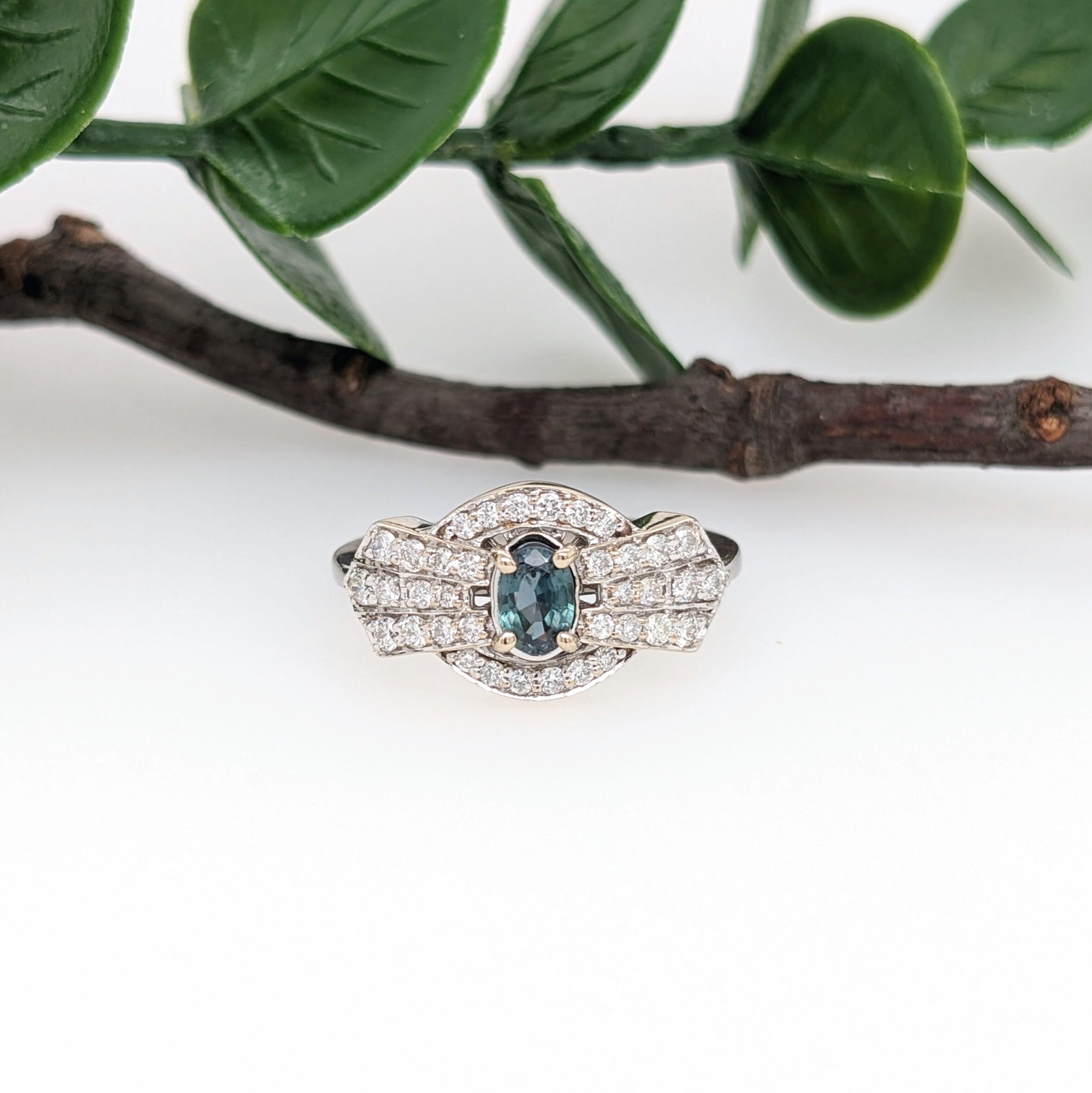 Natural Color Changing Alexandrite Ring w Natural Diamond Accents in Solid 14k White Gold | Oval 6x4mm | June Birthstone | Custom Jewelry