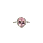 Pink Morganite Diamond Halo Ring in Solid 14K White Gold w Diamond Accents | Oval 10x8mm | Natural Gemstone | June Birthday | Ready to Ship!