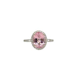 Pink Morganite Diamond Halo Ring in Solid 14K White Gold w Diamond Accents | Oval 10x8mm | Natural Gemstone | June Birthday | Ready to Ship!