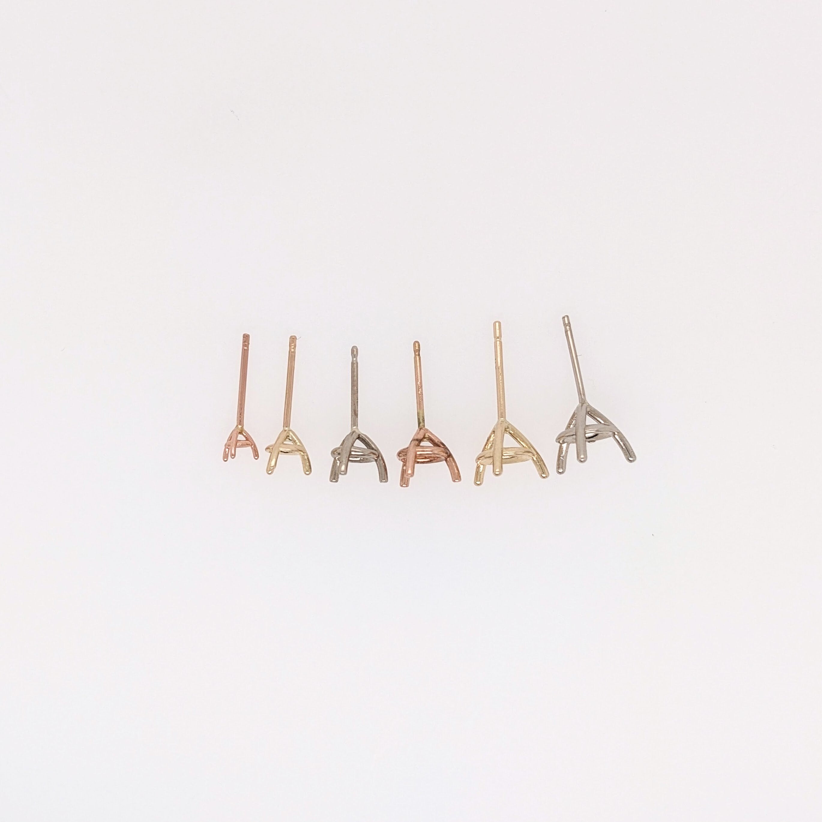 Martini Round Earring Settings for Studs Solid in 14k Gold Mounting | 3mm 4mm 5mm 6mm 7mm 8mm | Screw backs Push Backs | Solitaire Findings