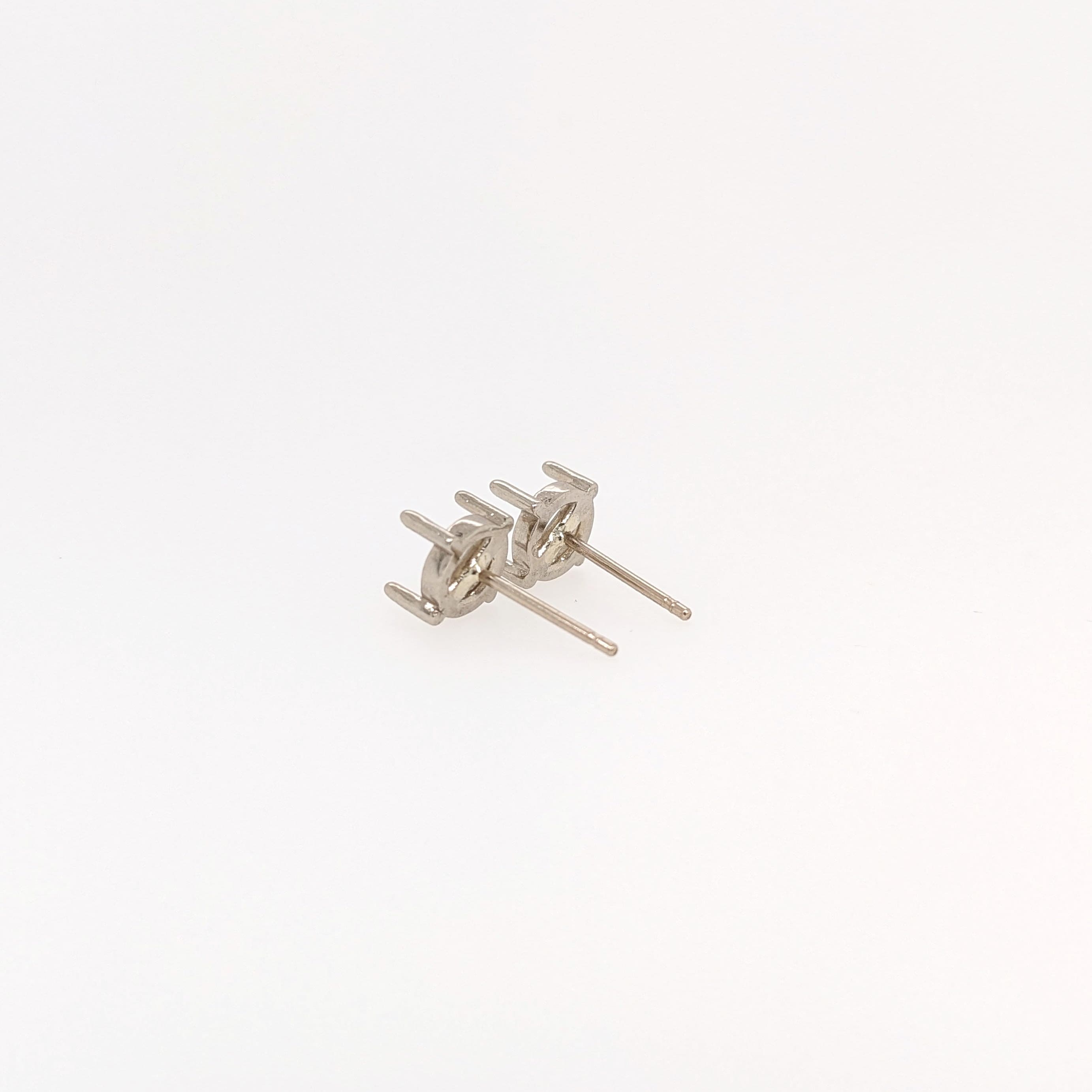 Round Cabochon Earring Settings for Studs in Solid 14k Gold Mounting| 6x4 7x5 8x6 9x7 | Screw backs Push Backs| Solitaire Findings| 4 Prongs