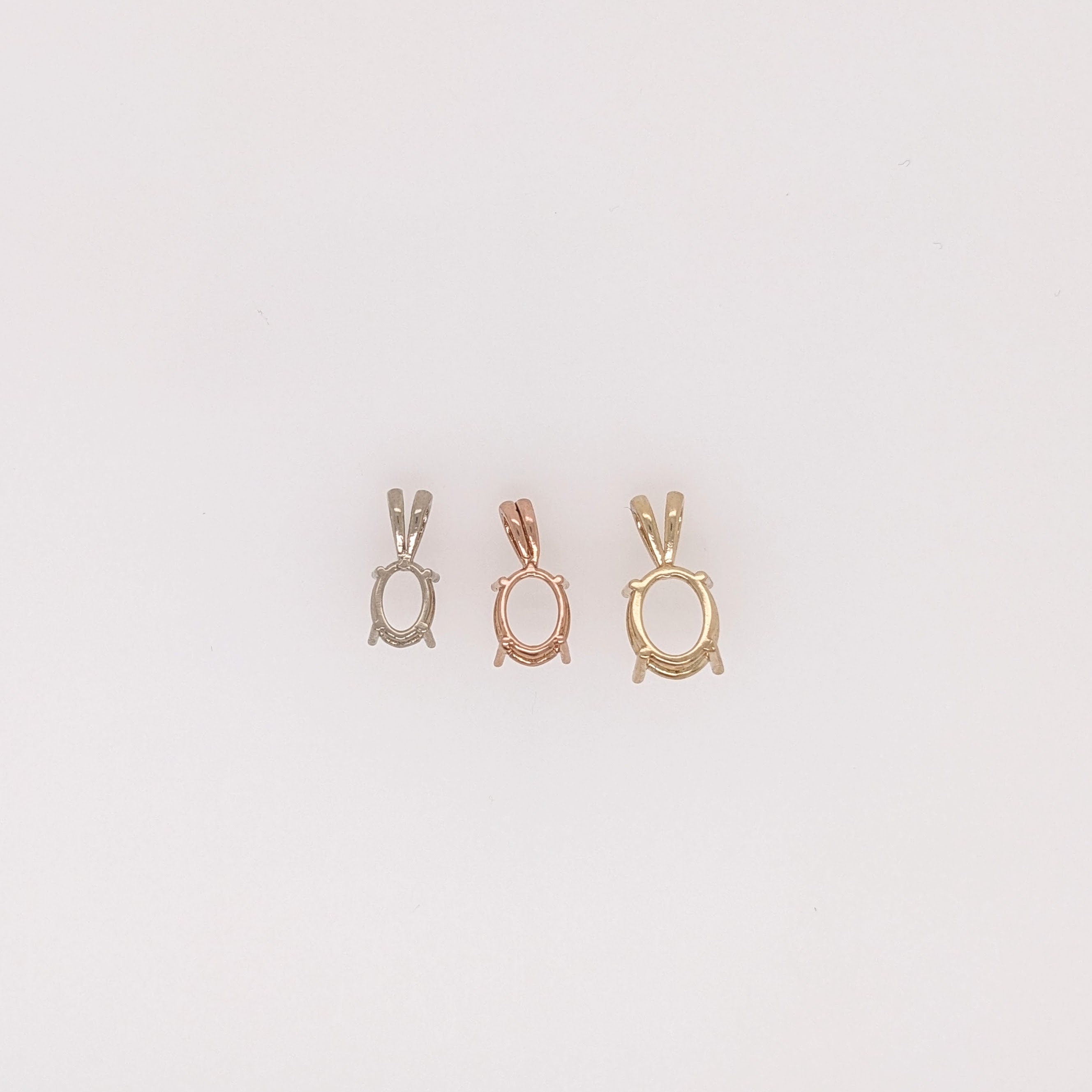 Oval Pendant Setting in 14k solid gold | Mounting, Charm, Slide | 6x4 7x5 8x6 9x7 10x8 | With bail | Solitaire Findings | 4 Prongs