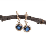 Elegant Blue Sapphire Dangle Earrings in 14K Gold w Natural Diamond Accents | Round 6mm | Blue Gems | September Birthstone