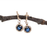 Elegant Blue Sapphire Dangle Earrings in 14K Gold w Natural Diamond Accents | Round 6mm | Blue Gems | September Birthstone