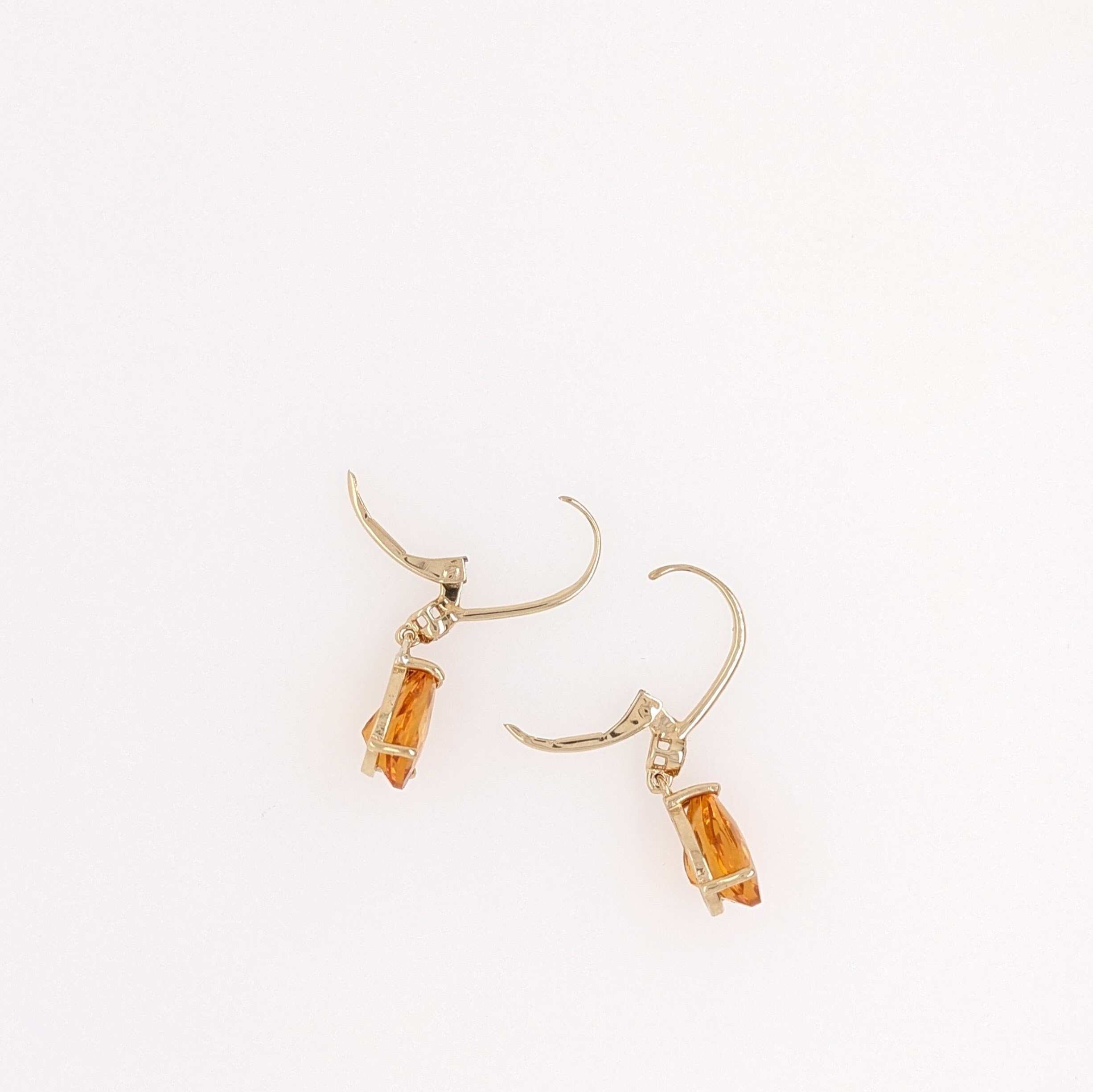 Dangly Citrine Drops in 14k Solid Yellow Gold w Natural Diamond Accents | Pear Shape | November Birthstone | Daily Wear Earrings |