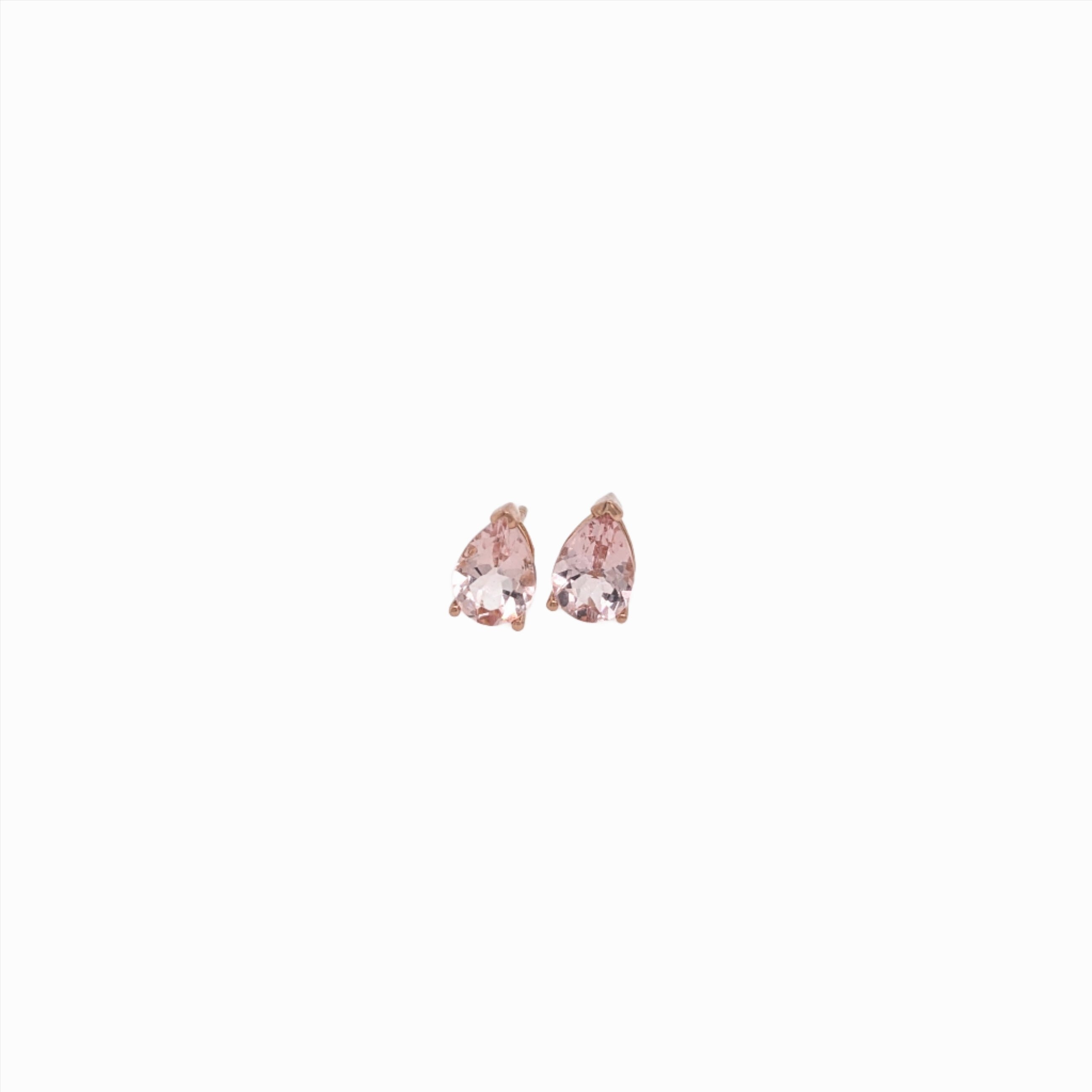 Classic Morganite Studs in Solid 14K Rose Gold | Pear Shape 7x5mm | Solitaire Findings | Gemstone Earrings | Simple Studs | Minimalist