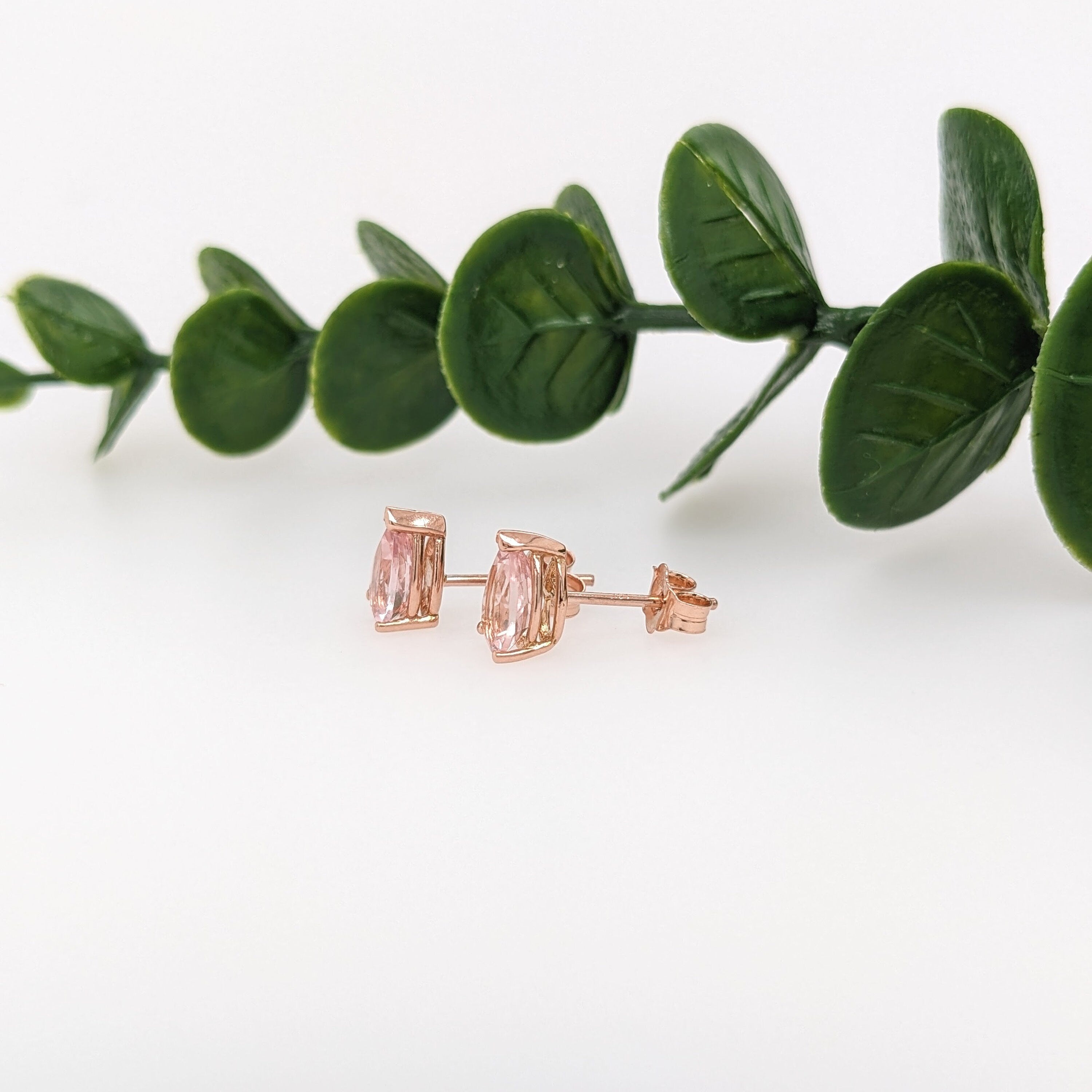 Classic Morganite Studs in Solid 14K Rose Gold | Pear Shape 7x5mm | Solitaire Findings | Gemstone Earrings | Simple Studs | Minimalist