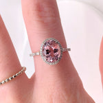 Pink Morganite Diamond Halo Ring in Solid 14K White Gold w Diamond Accents | Oval 10x8mm | Natural Gemstone | June Birthday | Ready to Ship!