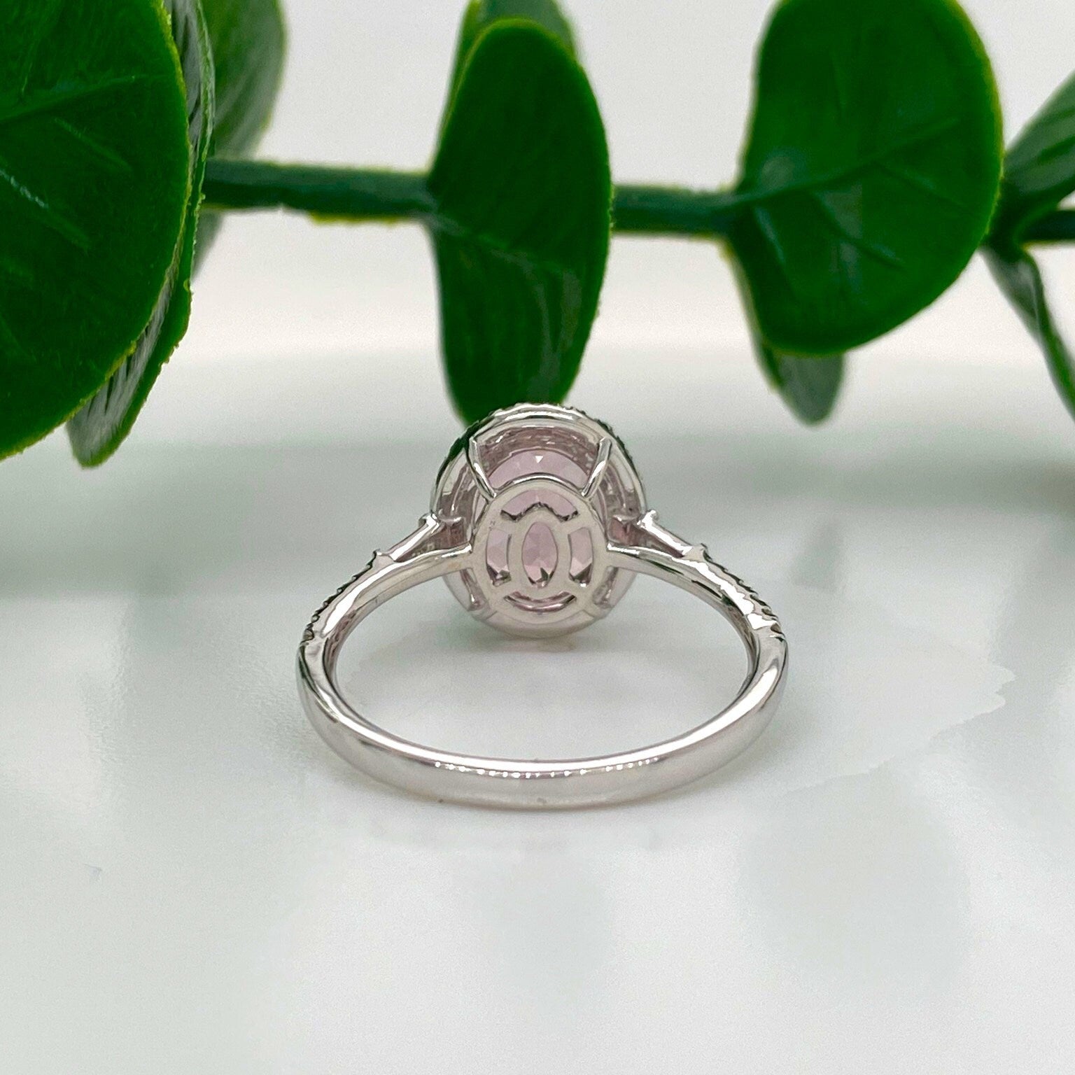 Pink Morganite Diamond Halo Ring in Solid 14K White Gold w Diamond Accents | Oval 10x8mm | Natural Gemstone | June Birthday | Ready to Ship!