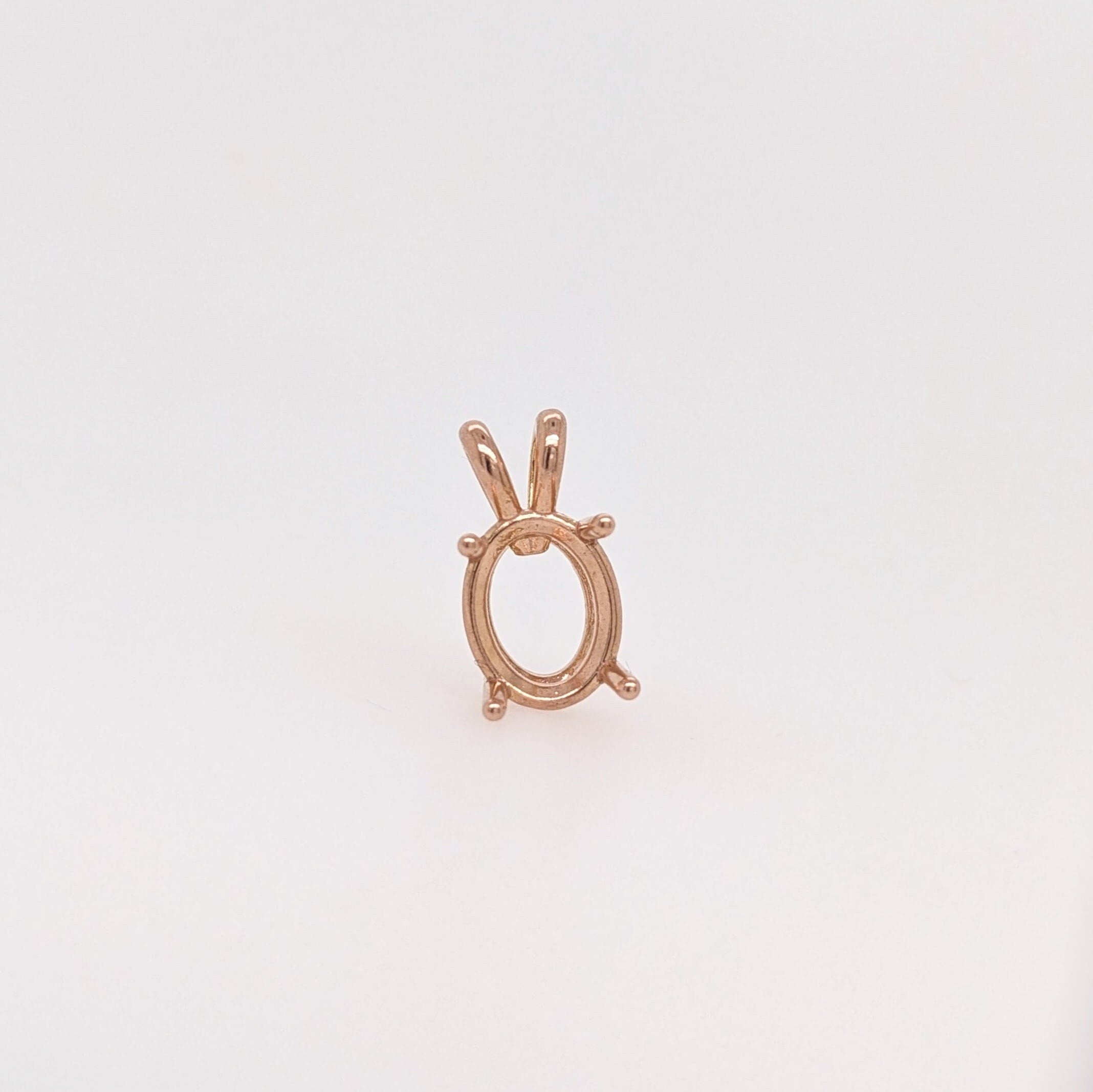 Oval Pendant Setting in 14k solid gold | Mounting, Charm, Slide | 6x4 7x5 8x6 9x7 10x8 | With bail | Solitaire Findings | 4 Prongs