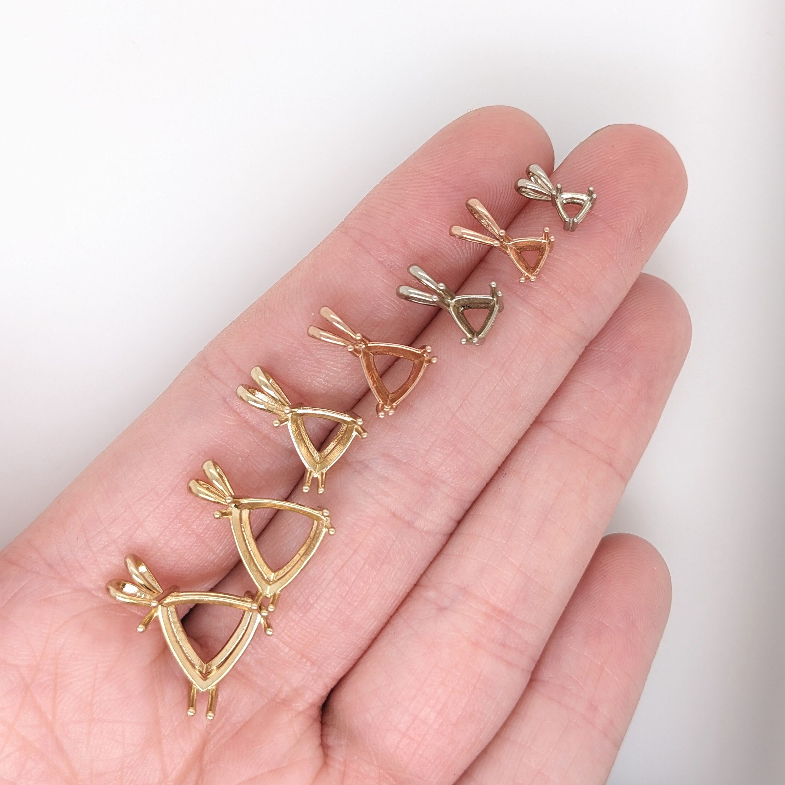 14K Solid Gold Trillion Pendant Setting, Finding, Basket, Prongs | 4mm 5mm 6mm 7mm 8mm 9mm 10mm 11mm | Solitaire Necklace | Made In America