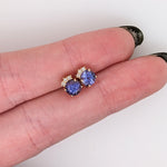 Dainty Tanzanite Earring Studs With Natural Diamond Accents in Solid 14K Yellow Gold | Round 5mm | December Birthstone | Ready to Ship |