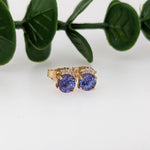 Dainty Tanzanite Earring Studs With Natural Diamond Accents in Solid 14K Yellow Gold | Round 5mm | December Birthstone | Ready to Ship |