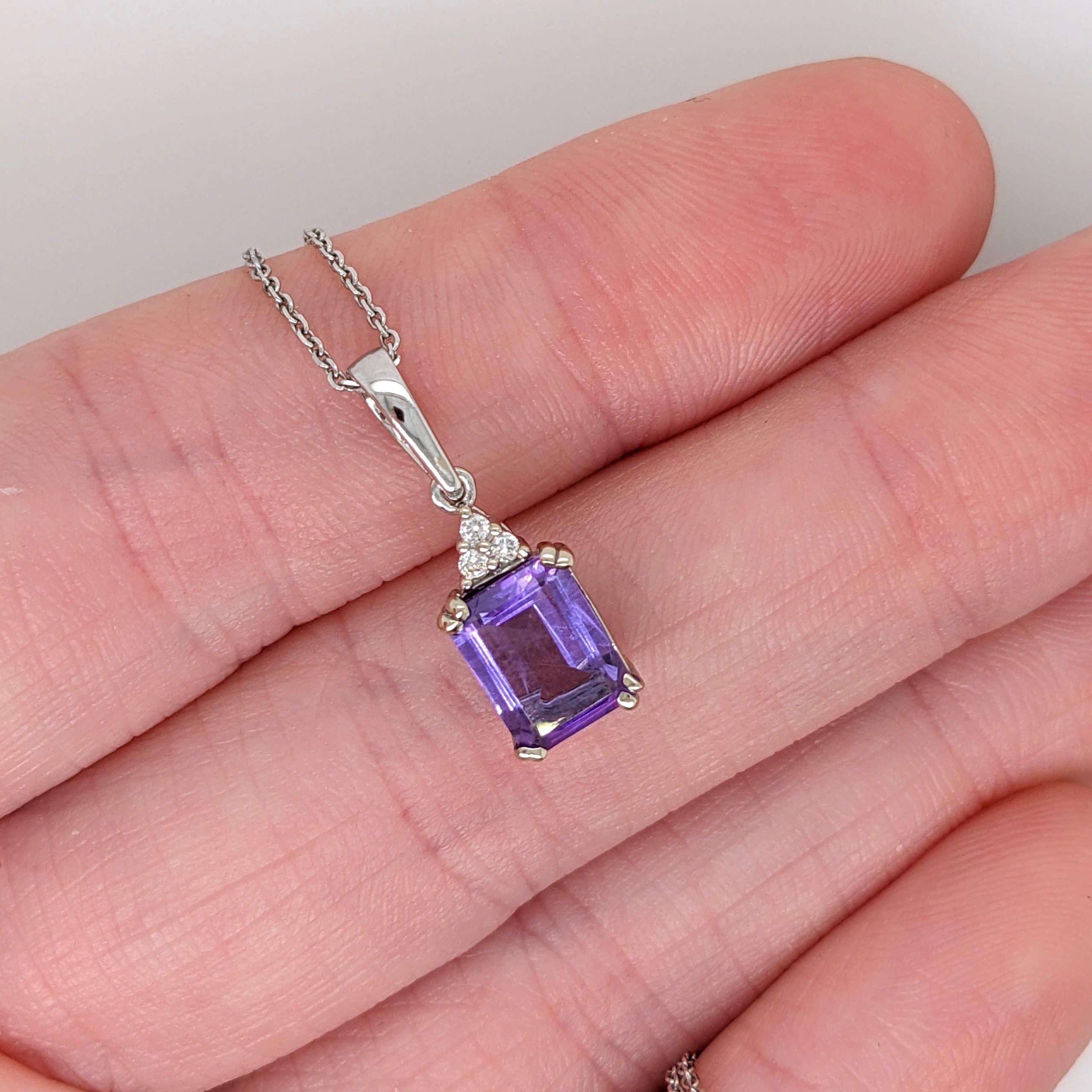 Classic Amethyst Pendant in Solid 14K White Gold with Natural Diamond Accents | Oval 8x6mm | February Birthstone | Daily Wear | Purple Gem |
