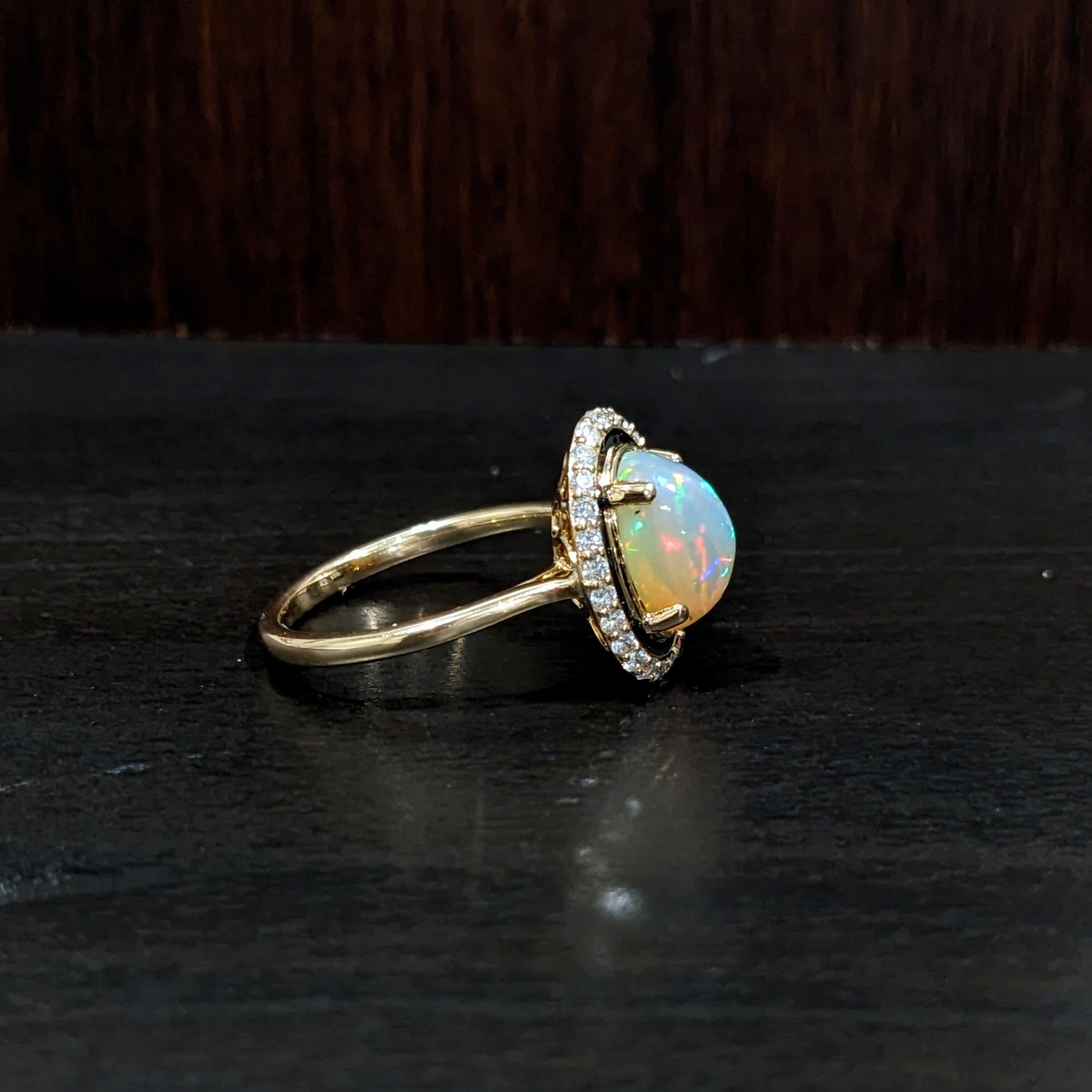 Beautiful Opal Ring in Solid 14k Yellow Gold with Natural Diamond Accents | Oval 10x7mm | October Birthstone | Statement Ring |Ready to Ship
