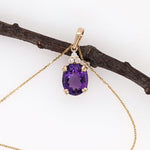 Classic Amethyst Pendant in Solid 14K White Gold with Natural Diamond Accents | Oval 11x9mm | February Birthstone | Daily Wear | Purple Gem