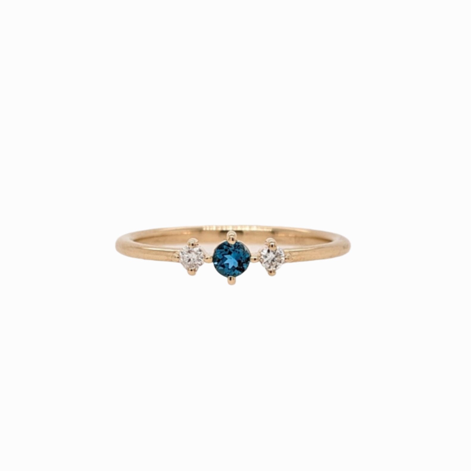 Dainty London Blue Topaz Ring in Solid 14K Yellow Gold w Natural Diamond Accents | Round 3mm | December Birthstone | Daily Wear 