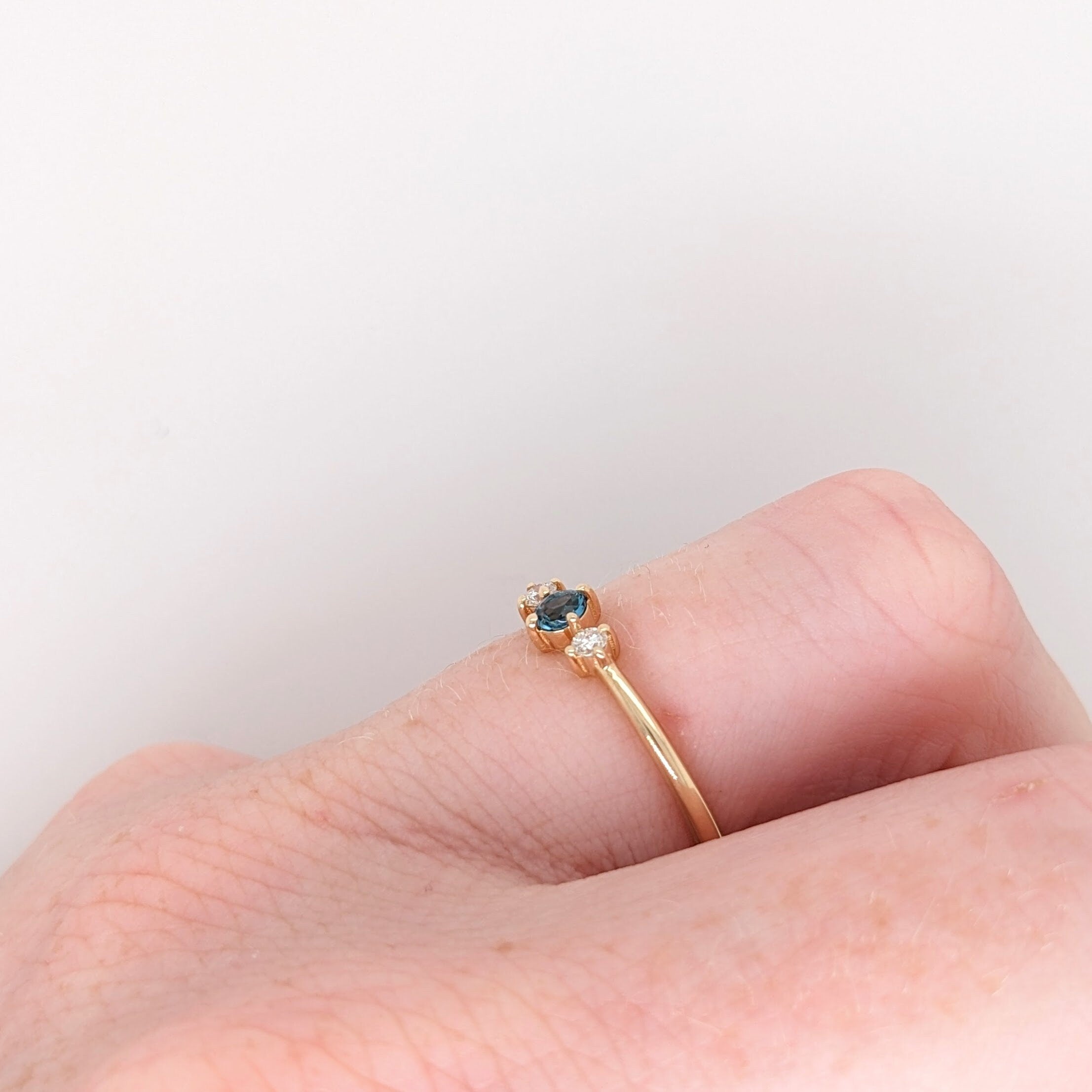 Dainty London Blue Topaz Ring in Solid 14K Yellow Gold w Natural Diamond Accents | Round 3mm | December Birthstone | Daily Wear 
