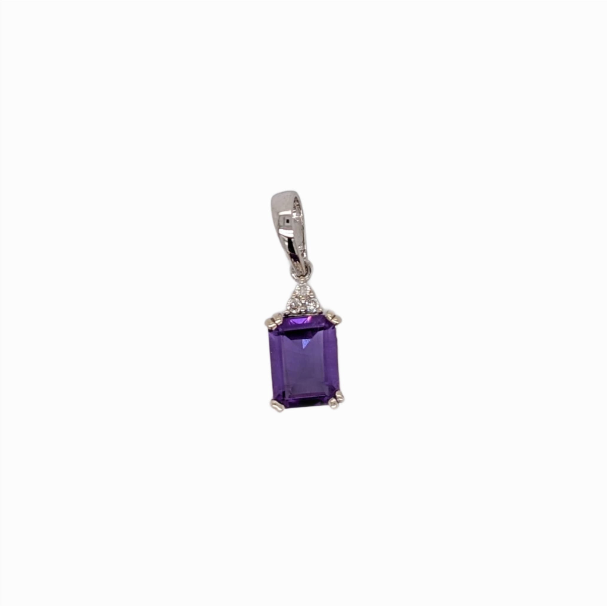 Classic Amethyst Pendant in Solid 14K White Gold with Natural Diamond Accents | Oval 8x6mm | February Birthstone | Daily Wear | Purple Gem |
