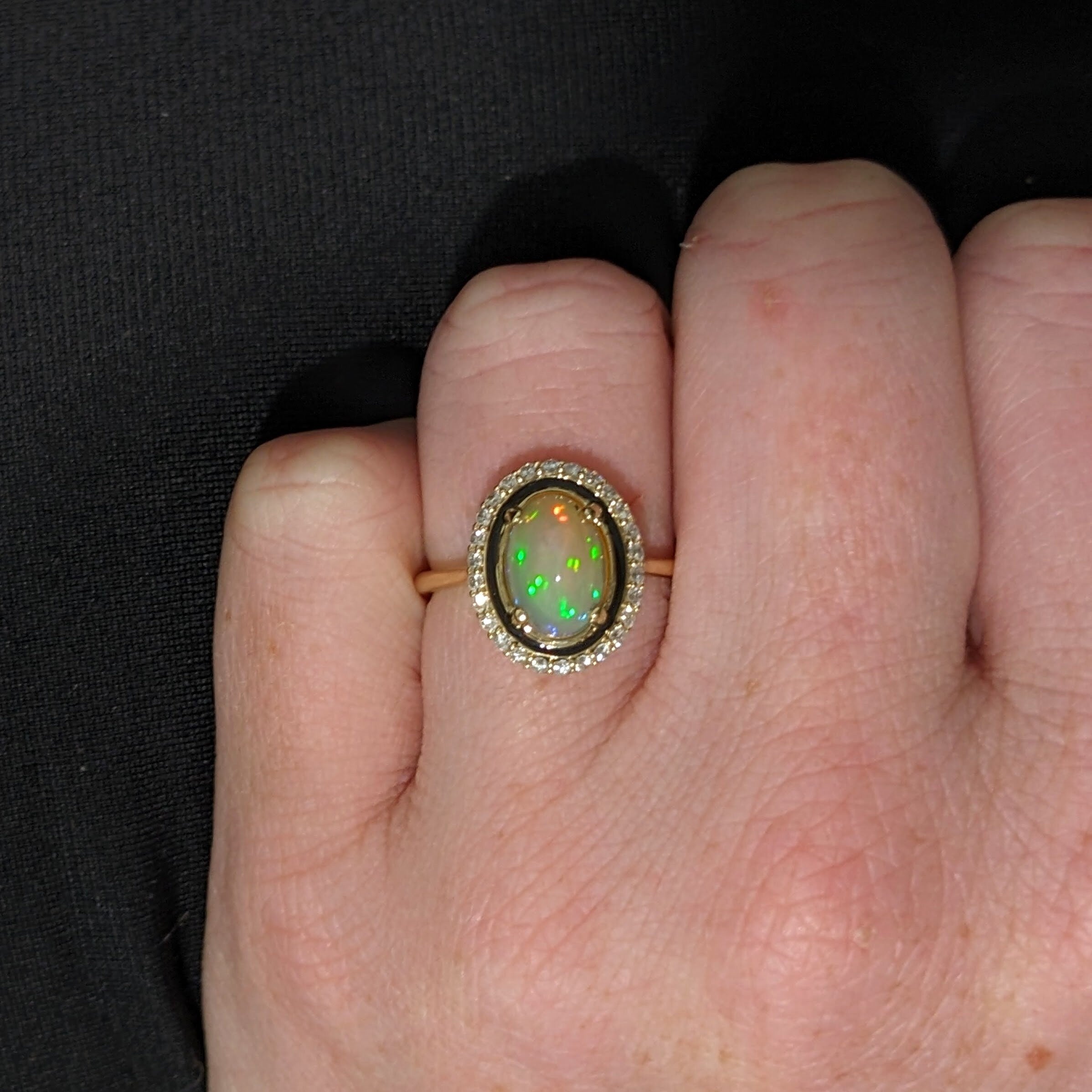Beautiful Opal Ring in Solid 14k Yellow Gold with Natural Diamond Accents | Oval 10x7mm | October Birthstone | Statement Ring |Ready to Ship