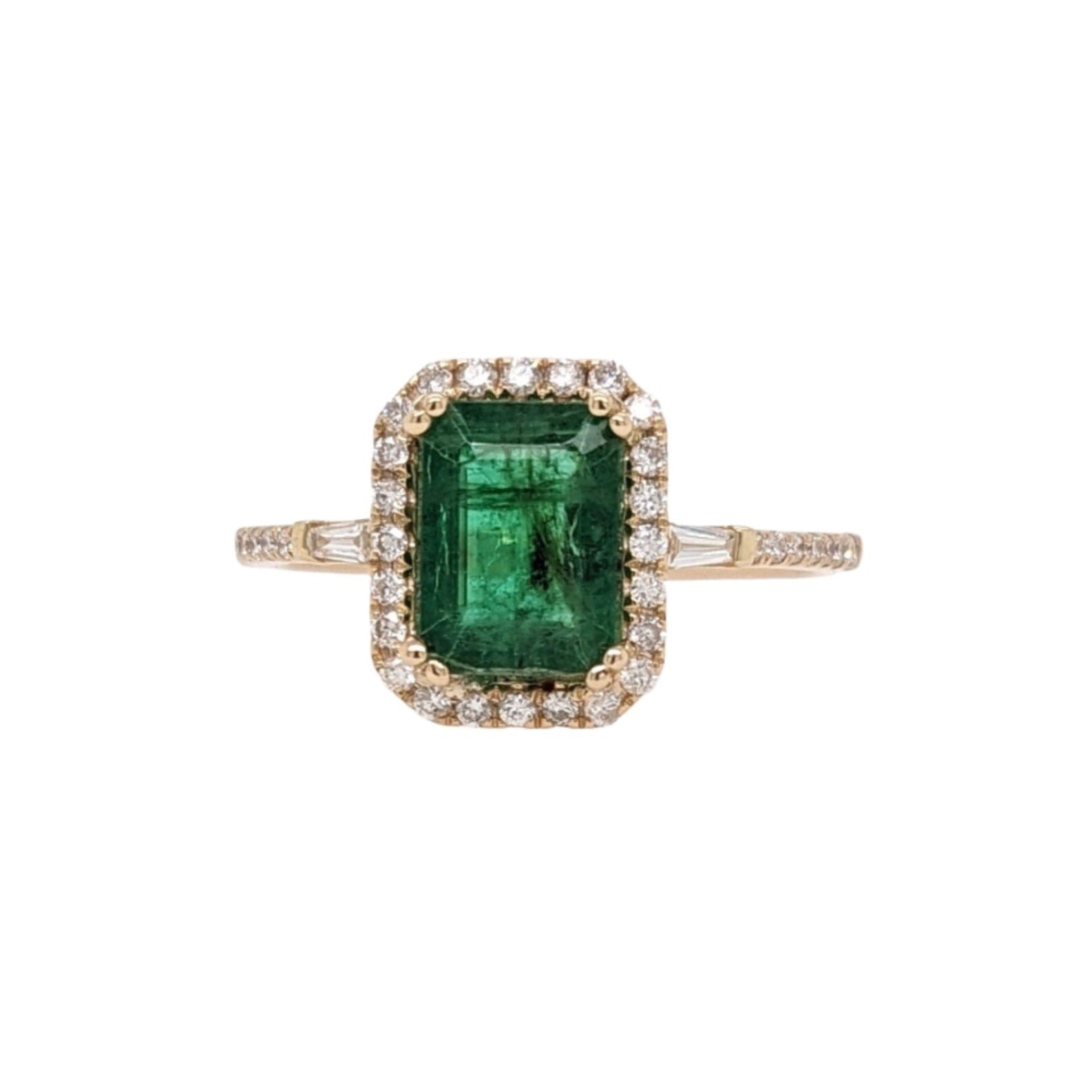 Dainty Emerald Ring in 14K Yellow Gold w a Natural Diamond Halo | Emerald Cut 8x6mm | May Birthstone | Daily Wear | Green Gemstone Ring